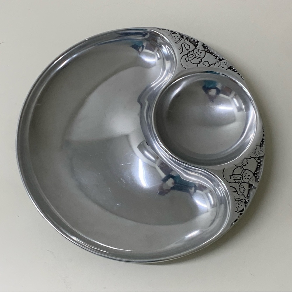 Vintage Wilton Armetale Snowman Solid Pewter Chip & Dip Tray Plate Snack Platter